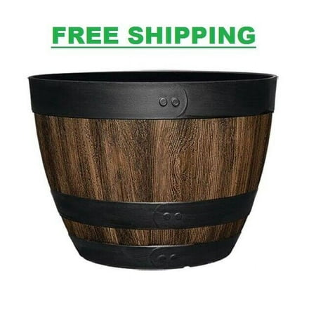 16 Inch Resin Barrel Planter Indoor Outdoor Garden Decor Large Flower Plant Pot