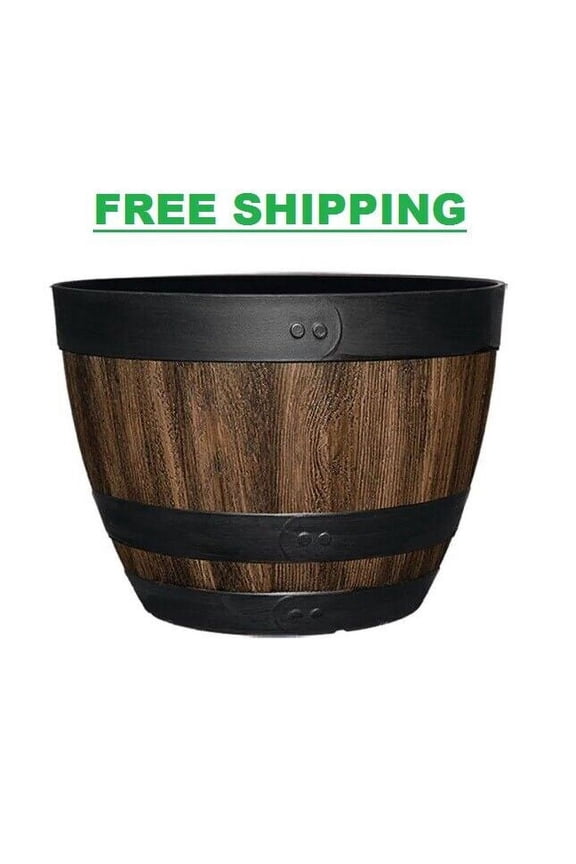 16 Inch Resin Barrel Planter Indoor Outdoor Garden Decor Large Flower Plant Pot