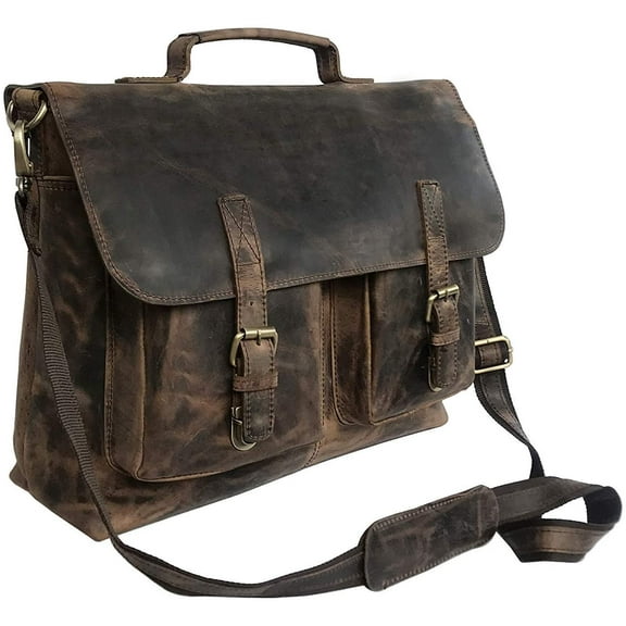 16 Inch Retro Buffalo Leather Laptop Messenger Bag Office Briefcase College Bag