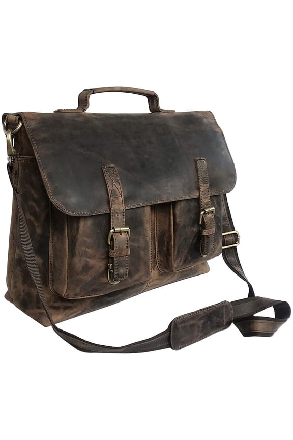 16 Inch Retro Buffalo Leather Laptop Messenger Bag Office Briefcase College Bag