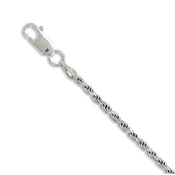 16 Inch Rhodium Plated Rope Chain Necklace 1.5mm Wide With Lobster Clasp