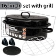 thumbnail image 1 of 16 inch Enamel Oval Roasting Pan with Lid, Roasting Rack & Silicone Accessories Set, Even Heat Distribution for Turkey Chicken Vegetables, Black, 1 of 6