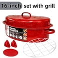 thumbnail image 1 of 16 inch Enamel Oval Roasting Pan with Lid, Roasting Rack & Silicone Accessories Set, Even Heat Distribution for Turkey Chicken Vegetables, Red, 1 of 6