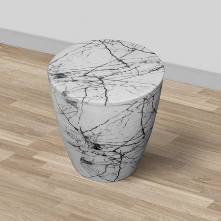 16 Inch Round Accent Side Table Aluminum Sheet Faux Marble Enamel Coating White - Saltoro Sherpi