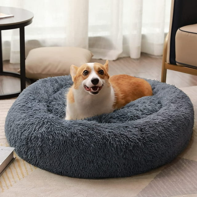16 Inch Round Plush Pet Bed for Dogs & Cats,Fluffy Soft Warm Calming Bed Sleeping Kennel Nest