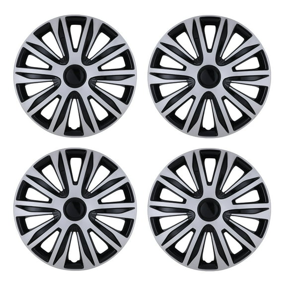 16 inch Set Of 4 Universal Wheel Rim Cover Hubcaps Snap On Hubcaps Full Hub Caps fit R15 Tire & Steel Rim - SILVER LACQUER & BLACK LACQUER