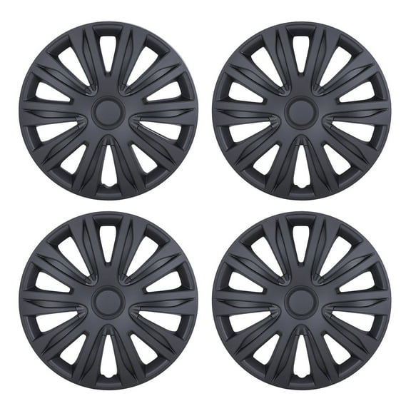 16 inch Set Of 4 Universal Wheel Rim Cover Hubcaps Snap On Hubcaps Full Hub Caps fit R16 Tire & Steel Rim - BLACK MATTE