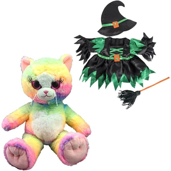 16 Inch Sherbet Kitty Plush Toy in Enchanting Witch Costume Halloween Plush Stuffed Toy with Witch Hat, Dress, and Broomstick Soft & Cuddly Stuffed Animal Gift for Kids
