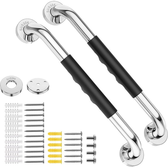 16 Inch Shower Grab Bar w/Anti Slip Rubber Grip 2 Pack SUS304 Stainless Steel Bathroom Handicap Grab Bars