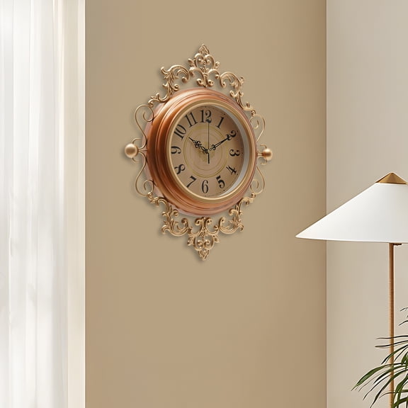 16 Inch Silent Wall Clock, Decorative Large Non-Ticking Modern Wall Clock with Pearl Details, Battery Operated Metal Frame Clock for Living Room Bedroom Kitchen Home Office