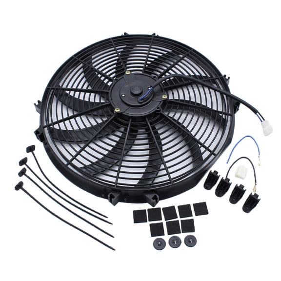 16 Inch Slim Fan Push Pull Electric Radiator Cooling Fan 12V Mount Kit Black 16