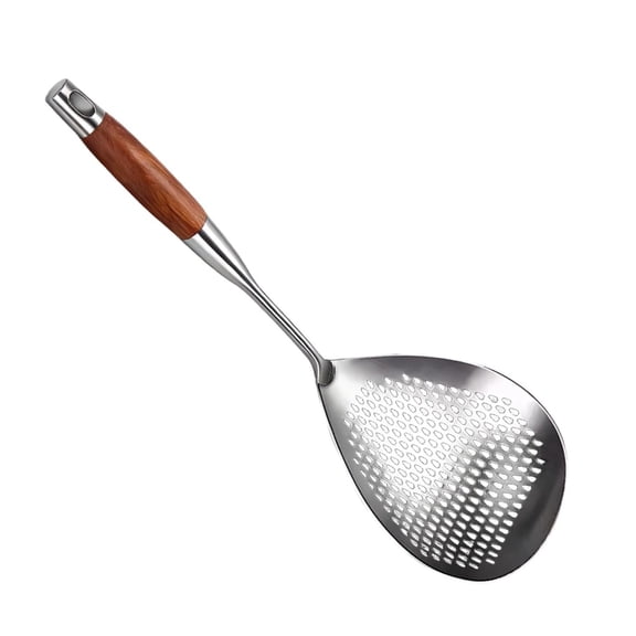 16 Inch Slotted Spoon, Large Stainless Steel Strainer Spoon with Wooden Handle, Heat Resistant 304 Stainless Steel Draining Spoon for Frying, Cooking, Pasta, Vegetables