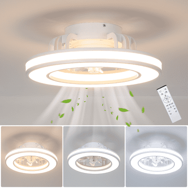 16 Inch Small Ceiling Fans With LED Lights And Remote,Multi-Color,25W DC Quiet Motor,Reversible,6 Speeds,Low Profile, 3 Colors,Compact,Bladeless,Flush Mount Ceiling Fixture