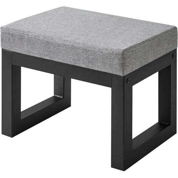 16 Inch Small Foot Stool Ottoman, Rectangle Linen Foot Rest with Padded Seat and Metal Legs, Modern Ottoman Foot Rest for Living Room Bedroom Entryway Couch, Grey-Blue WBD001L