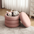 16 Inch Small Ottoman Foot Rest Sherpa Storage Ottoman for Toys Pink