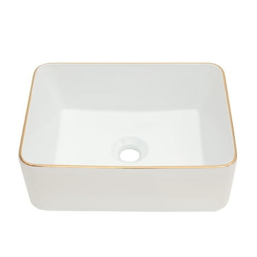 16 Inch Small Rectangular Gold Edge White Ceramic Bathroom Vessel Sink Modern Bathroom Vanity Sink