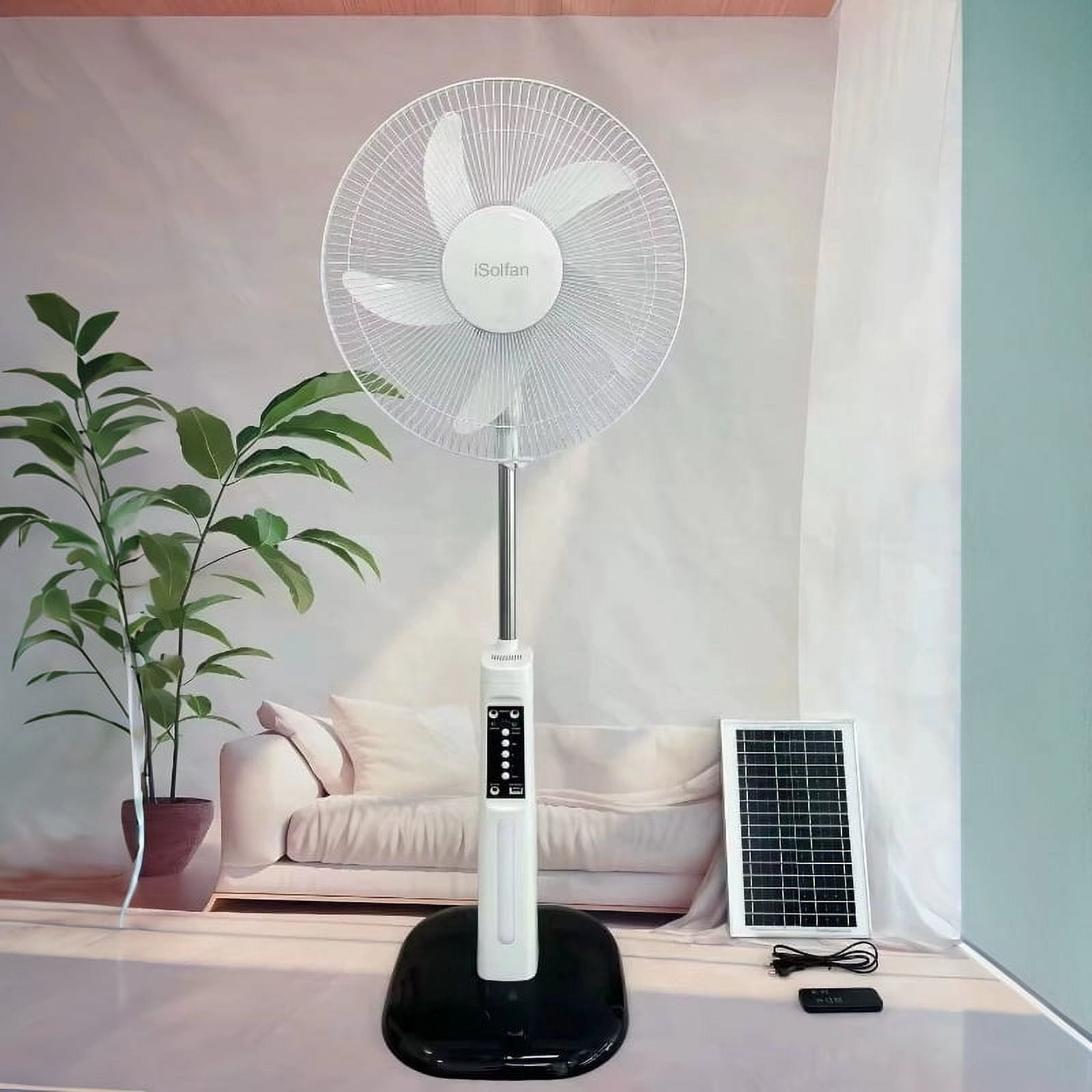 16 Inch Solar Powered Standing Fan – iSolfan Outdoor/Indoor Portable Floor Fan with Rechargeable Battery, Quiet High Velocity Breeze for Patio, Camping & Home Use