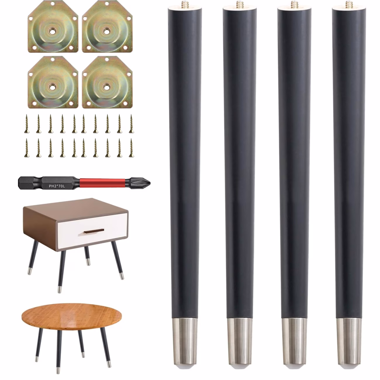 16 Inch Solid Wood Table Legs Set of 4, Heavy Duty Premium Wooden Replacement Feet, Easy Install Support Leg for Desk Coffee Table Bench Chair Dresser Bed Cabinet Home Furniture Upgrade