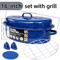 thumbnail image 1 of 16 inch Enamel Oval Roasting Pan with Lid, Roasting Rack & Silicone Accessories Set, Even Heat Distribution for Turkey Chicken Vegetables, Blue, 1 of 6