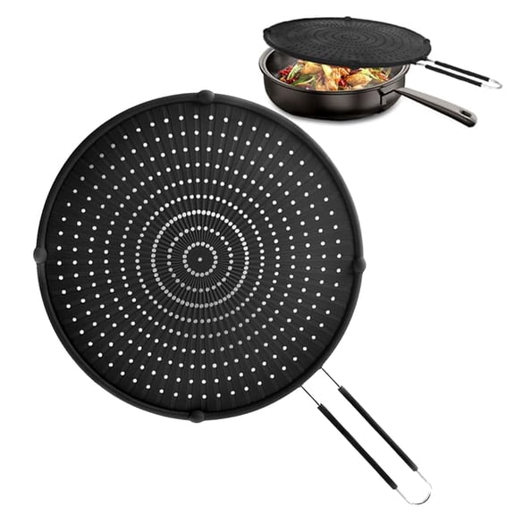 16 Inch Splatter Screen for Frying Pan, Silicone Grease Splatter Guard, Porous Design for Steam Release, Easy Clean Splatter Shield, Black