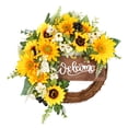 thumbnail image 1 of 16 Inch Spring Artificial Sunflower Wreath for Front Door,Yellow Decorative Summer Floral Door Wreath with Daisy,Green Leaves and Linen Ribbon for Wall or Home Decoration, 1 of 7