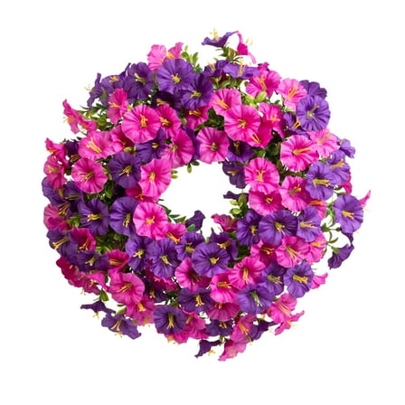 16 Inch Spring Summer Wreath for Front Door – UV-Resistant Artificial Floral Wreath with Violet Flowers & Eucalyptus Leaves, Outdoor Farmhouse Porch Decor