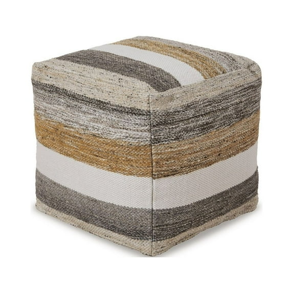 16 Inch Square Handwoven Pouf Stripe Design Bead Filling Multicolor