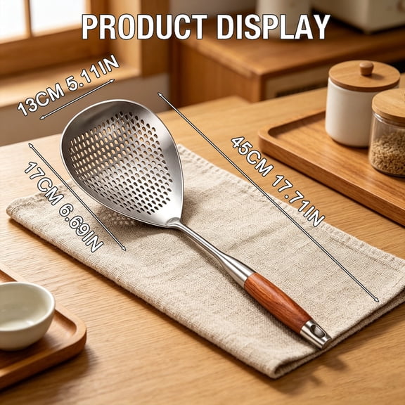 16 Inch Stainless Steel Slotted Spoon - Long Handle Kitchen Strainer Spoon - Large Serving Spoon for Cooking Soup Stew - 1 Spoon