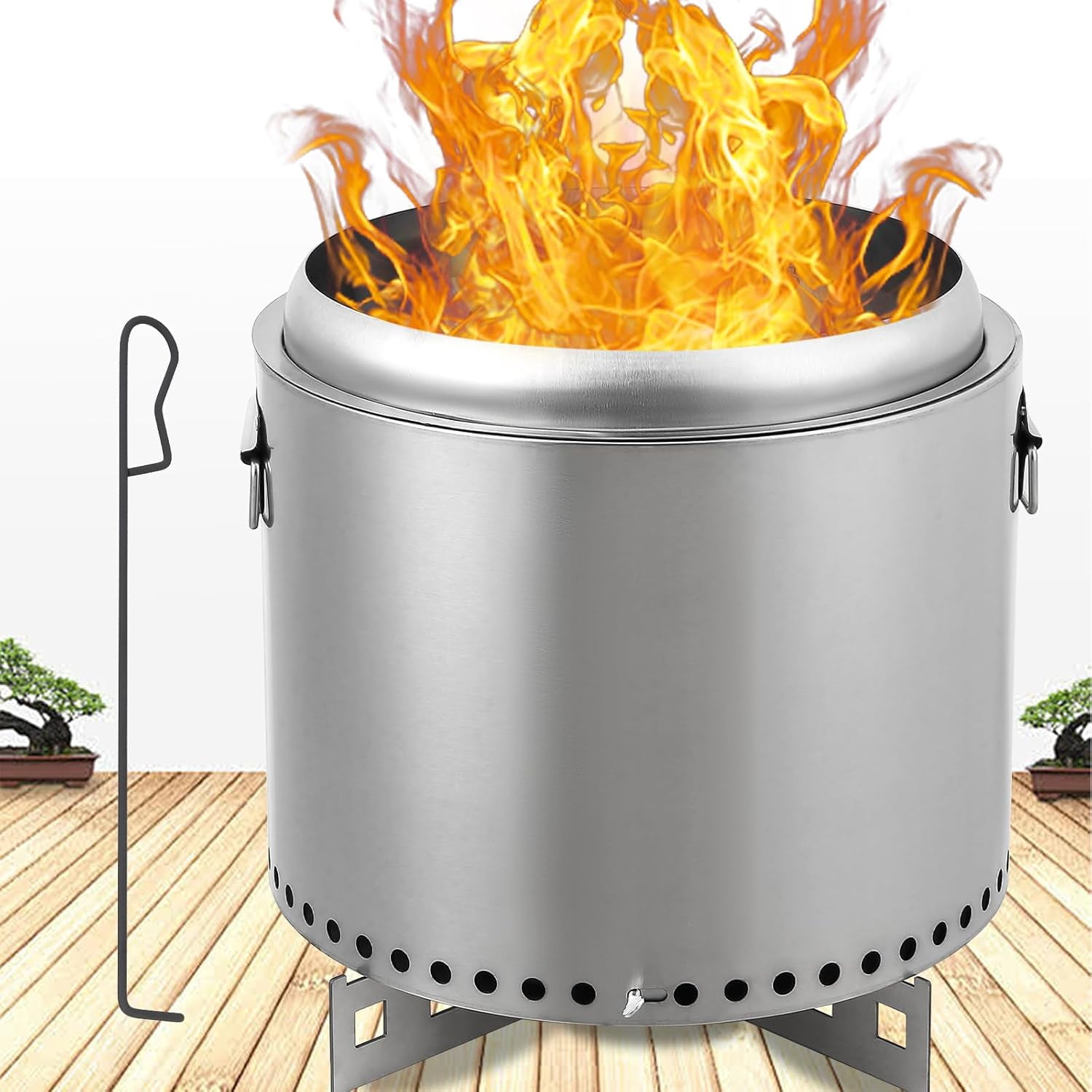 16 Inch Stainless Steel Smokeless Outdoor Fire Pit with Handheld ...