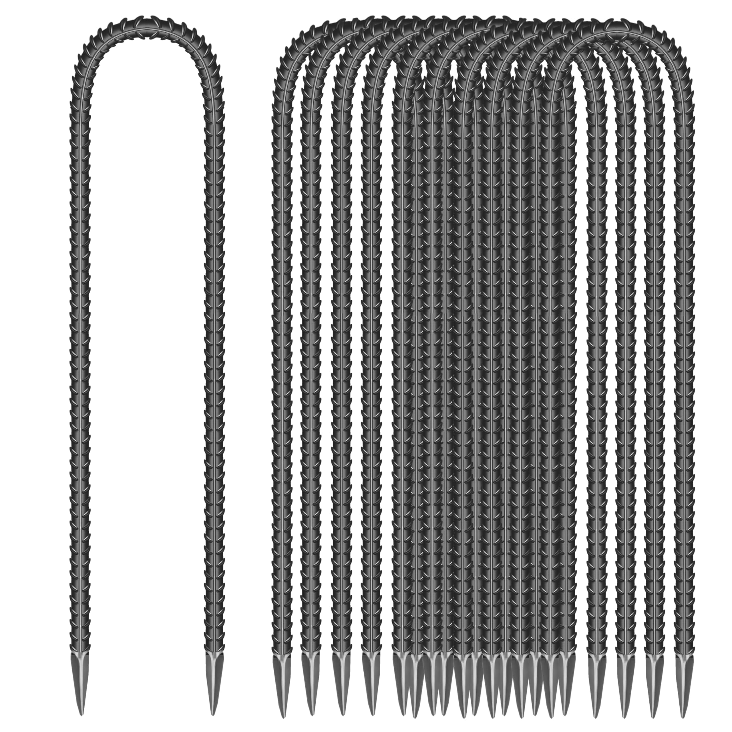 16-Inch Steel Garden Ground Stakes Heavy Duty J Shape Hooks Rebar Anchors for Tents Fences and Trampolines 10 Pieces