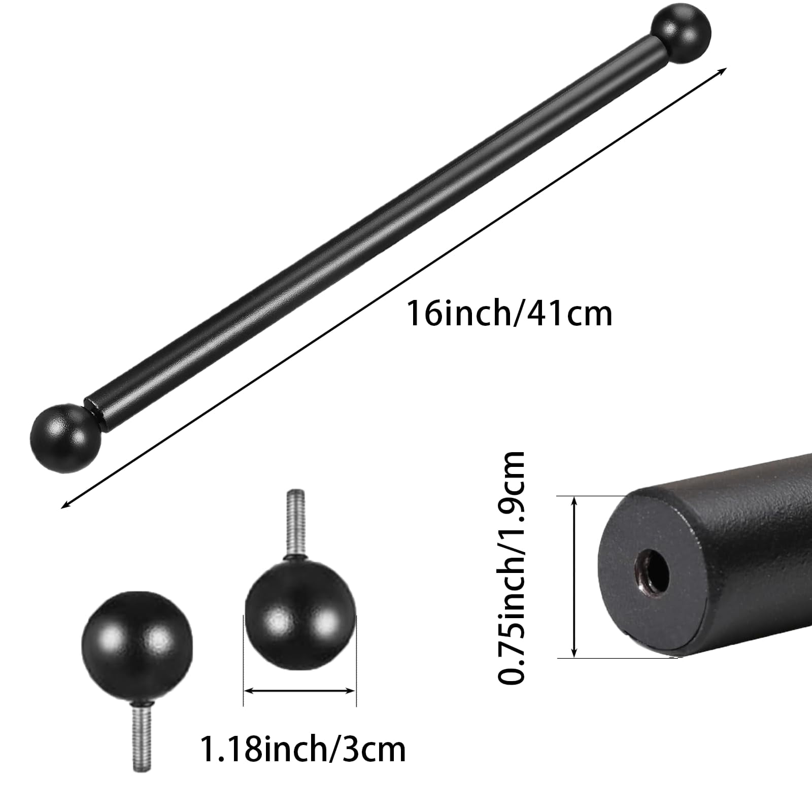 Ladder Balling 16 Inch Steel Lamp Post Cross Bar Ladder Rest with Black Ball Head ...