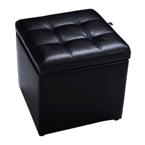 16 Inch Storage Ottoman Cube with Hinged Lid, Faux Leather Upholstered Foot Rest Stool, Hidden Storage Bench for Living Room, Bedroom, Entryway, Shoe Changing Seat, Toy Blanket Book Organizer, Brown