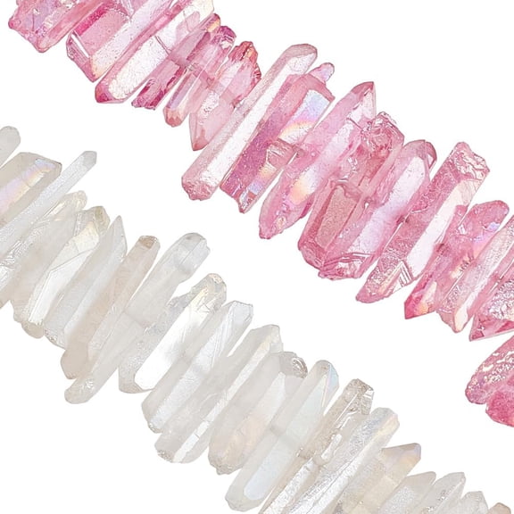 16 Inch Strand Quartz Points Loose Beads Sticks Spikes Titanium Coated Top Drilled Stone Charms for Necklaces Earrings Jewelry Crafts Making Christmas Decoration Clear Pink