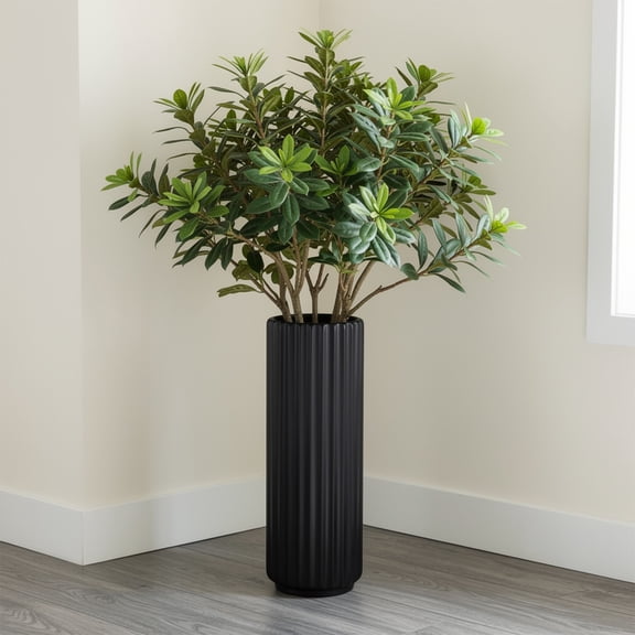 16-Inch Tall Plastic Vase – Elegant Ceramic-Look Floor & Table Decor for Living Room, Office & Bedroom – Lightweight, Shatter-Proof Black Flower Vase for Fresh or Dried Arrangements,Black