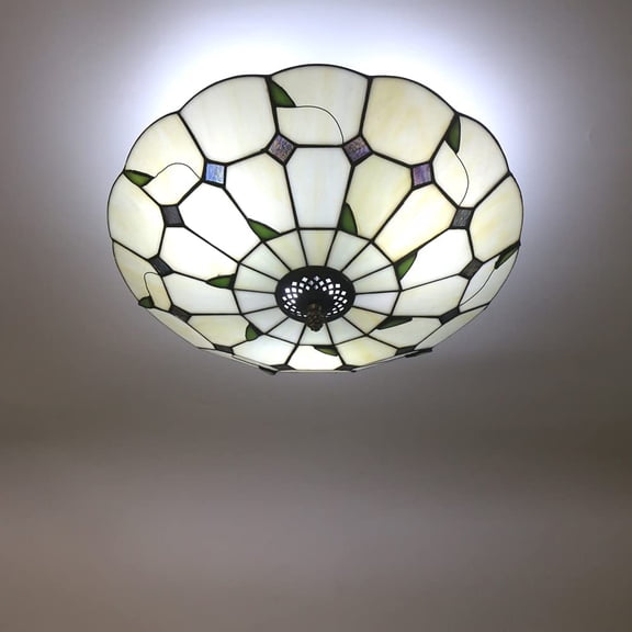 16 Inch Tiffany Style Stained Glass Ceiling Light Fixture Fixtures Classical Lamp Flush Mount Ceiling Light Chandelier (16 Inch)