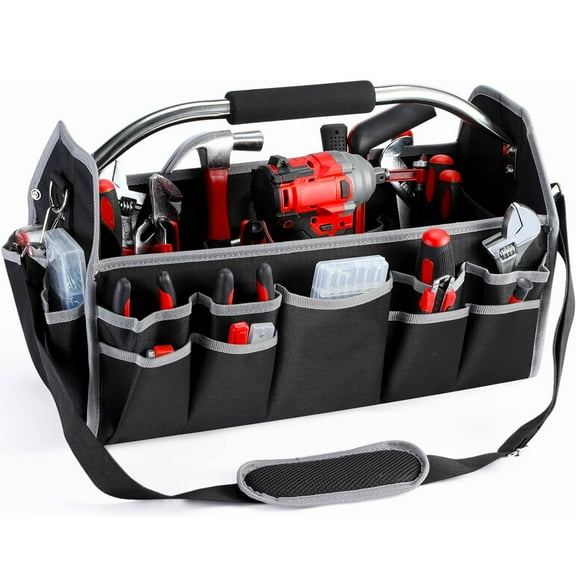 Tool Bag,GOCHIFIX 16 Inch Heavy Duty Tool Storage Organizer Bags With Steel Handle and Removable Shoulder Strap for Home DIY & Equipment Storage
