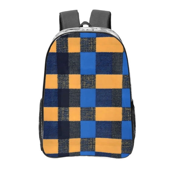 16 Inch Transparent Backpack With Lightweight And Durable Design Without Pockets Transparent For Work Business Travel Sports Cornflowerblue Buffalo Plaid Check Tartan Scotland_2