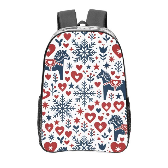 16 Inch Transparent Backpack With Lightweight And Durable Design Without Pockets Transparent For Work Business Travel Sports Nordic Folk Art Christmas Pattern