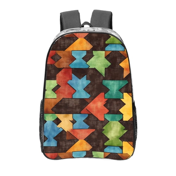 16 Inch Transparent Backpack With Lightweight And Durable Design Without Pockets Transparent For Work Business Travel Sports Saddlebrown Colorful Houndstooth Hand-Drawn Sketch_3