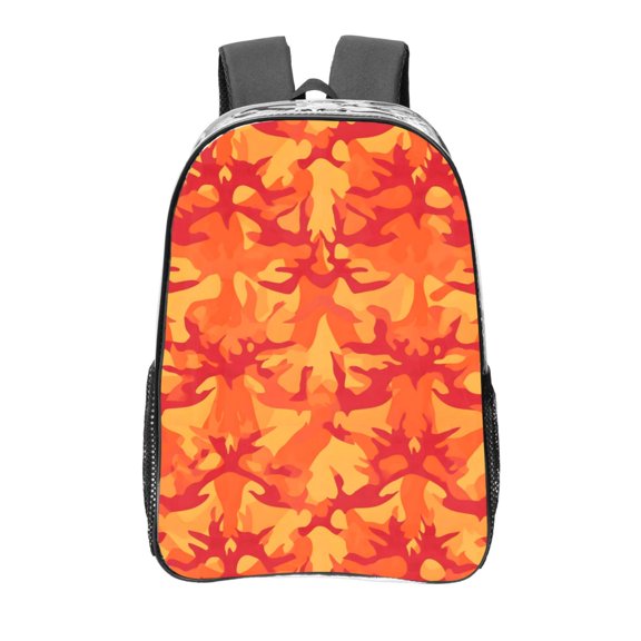 16 Inch Transparent Backpack With Lightweight And Durable Design Without Pockets Transparent For Work Business Travel Sports Vector Camouflage Pattern Orange Red_2
