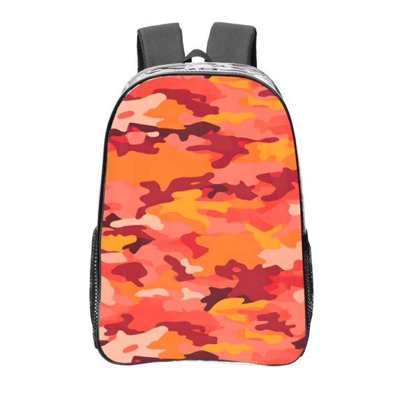 16 Inch Transparent Backpack With Lightweight And Durable Design Without Pockets Transparent For Work Business Travel Sports Vector Camouflage Pattern Orange Red_1
