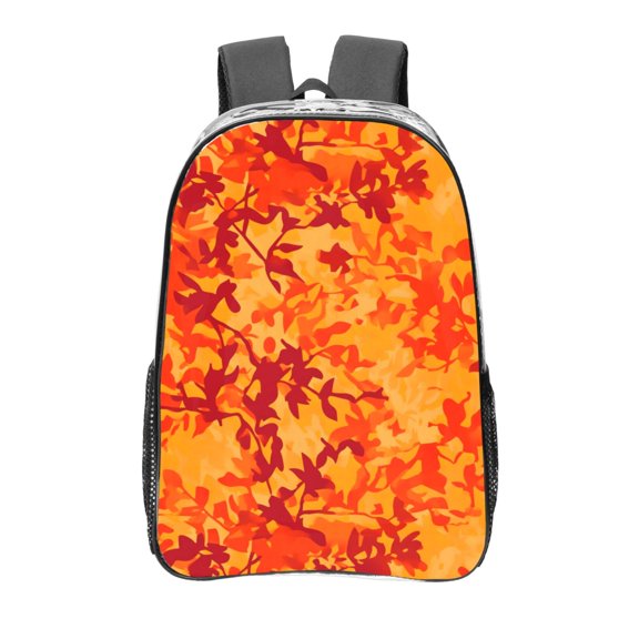 16 Inch Transparent Backpack With Lightweight And Durable Design Without Pockets Transparent For Work Business Travel Sports Vector Camouflage Pattern Orange Red_3