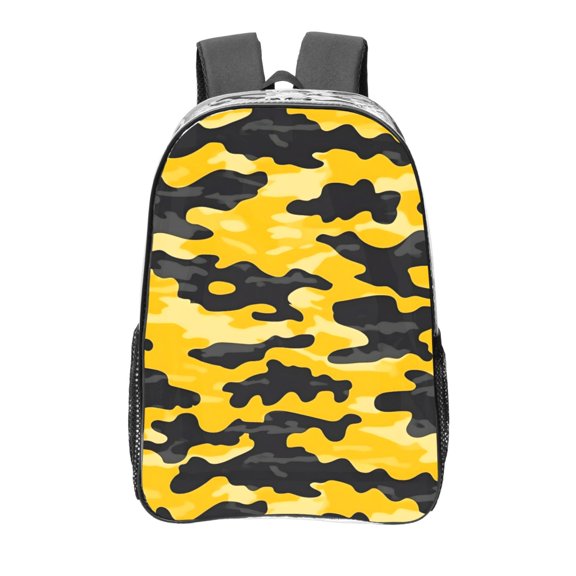 16 Inch Transparent Backpack With Lightweight And Durable Design Without Pockets Transparent For Work Business Travel Sports Vector Camouflage Pattern Yellow_3