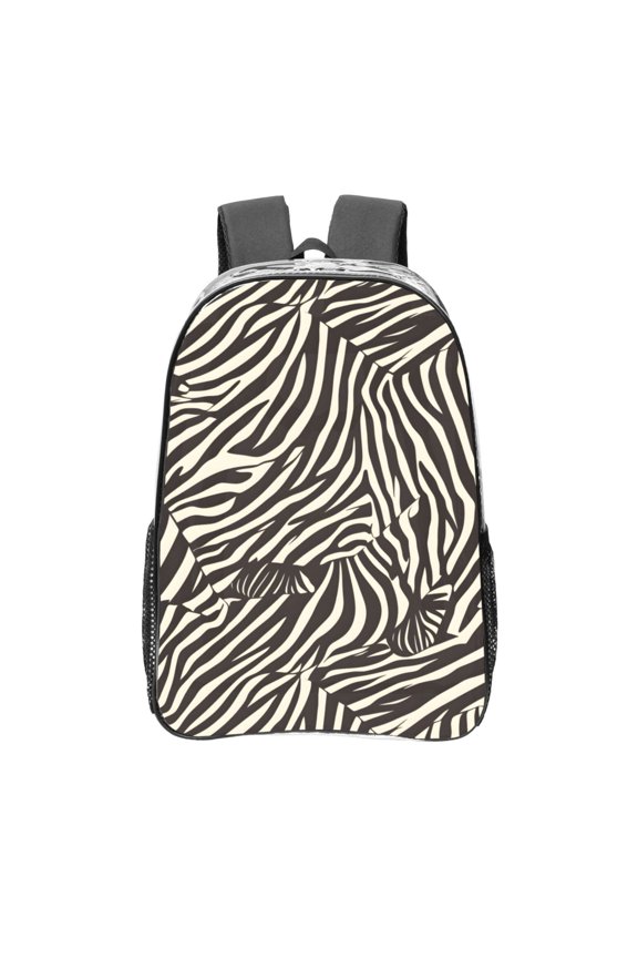 16 Inch Transparent Backpack With Lightweight And Durable Design Without Pockets Transparent For Work Business Travel Sports Zebra Skin Print Style Saddlebrown_4