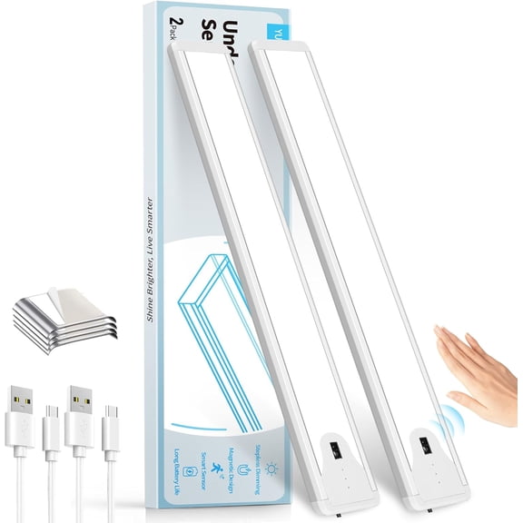 16 Inch Under Cabinet Light, Hand Wave Sensor Cabinet Lighting, Closet Light, Stepless Dimming Under Counter Light for Kitchen, 2