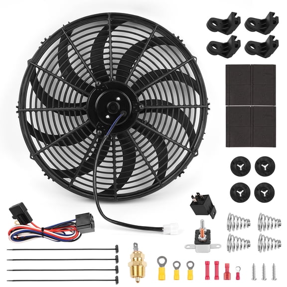 16" Inch Universal Slim Fan Push Pull Electric Radiator Cooling 12V Mount Kit
