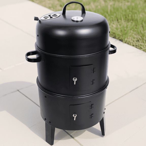 16-Inch Vertical Charcoal 3-in-1 Outdoor Grill Fire Pit with 2 Cooking Grates and , Black