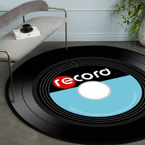 16-Inch Vinyl Record Area Rug - Non-Slip Backing, Soft Plush Surface, Record Patterned Design, Indoor Decorative Floor Mat, Stylish Home Accent, Easy To Clean - For Living Room,