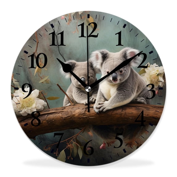 16 Inch Wall Clock Battery Operated Silent Clock Decorative for Office, Kitchen, Outdoor, Living Room,Australia Baby Koala Bear and Mom Style