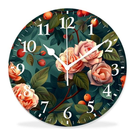 16 Inch Wall Clock Battery Operated Silent Clock Decorative for Office, Kitchen, Outdoor, Living Room,Beautiful Bouquets of Red Roses Stunning